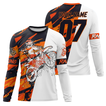Custom Racing Long Sleeve Dirt Bike Jersey For Men Orange White, Personalized Name Number Dirt Bike Shirts ME0057