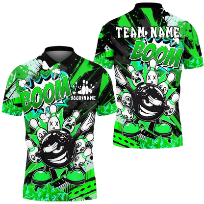 Funny Ball And Pins Custom Mens Graffiti Red Bowling Polo Shirt, Custom Team Bowling Shirts BE0211