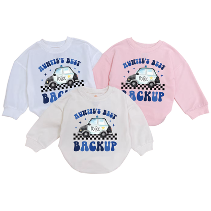 Auntie's Bestie Backup Police Car Baby Romper Sweatshirt, Baby Police Romper Sweatshirt BB0525