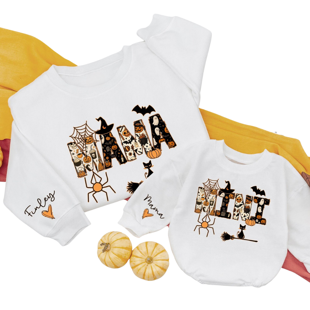 Personalized Halloween Mama And Mini Matching Sweatshirt, Custom Halloween Sweatshirt For Mother And Baby ET1424