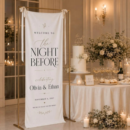The Night Before Custom Fabric Welcome Banner, Custom Rehearsal Dinner Welcome Sign WD0403
