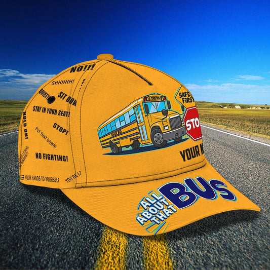 3D Classic Cap Funny School Bus Personalized Name Cap 12 Lasfour CA0858