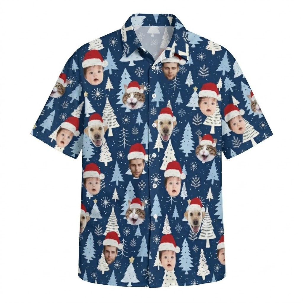 Custom Face With Christmas Hat Hawaiian Shirt For Men Women, Custom Christmas Hawiaian Shirt With Photo HE0834