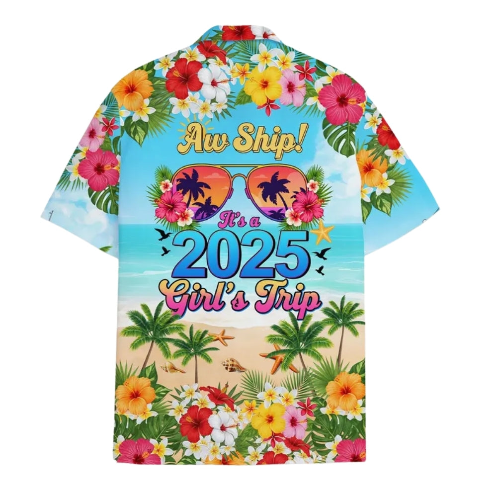 Aw Ship It's A Girl's Trip Custom Floral Cruise Hawaiian Shirt For Women, Custom Cruise Girl Trip Hawaiian Shirts HE0302