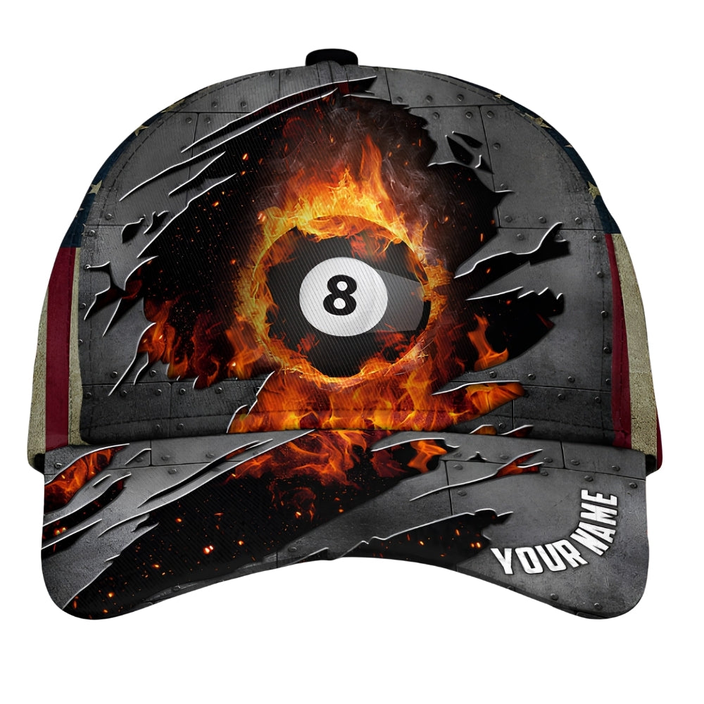 Custom Flame 8 Ball Pool Baseball Cap, Custom Billiard Flame 3D Printed Cap CP0420