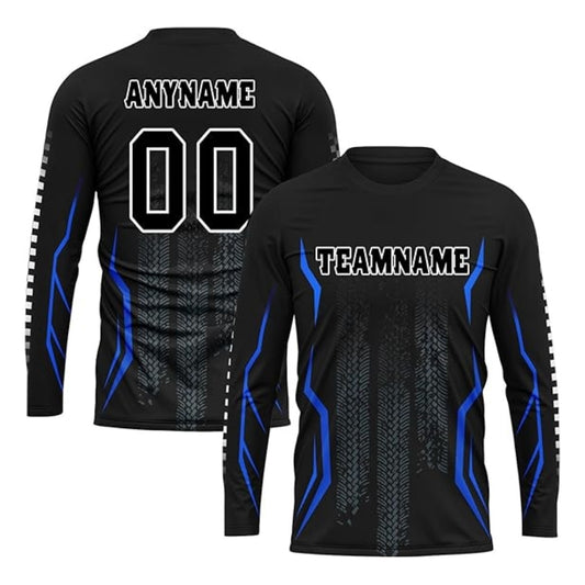 Custom Team Black Blue Dirt Bike Long Sleeve Jersey For Men, Custom Racing Dirt Bike Team Shirts MZ0068