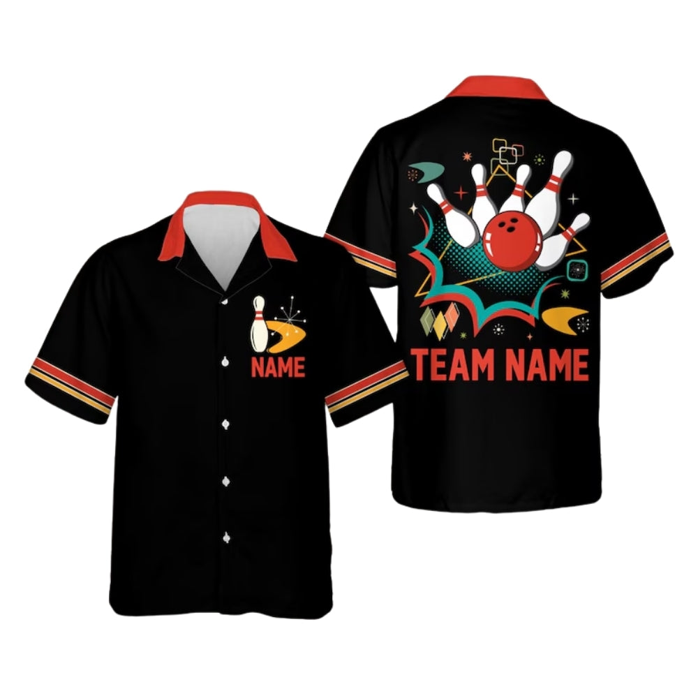 Custom Retro Atomic Bowling Hawaiian Shirt For Men Women, Custom Retro Bowling Team Shirts BE0171