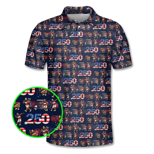 Bigfoot 250th Anniversary Golf Men's Polo Shirt, Sasquatch 4th Of July Patriotic Golf Shirts GE0363