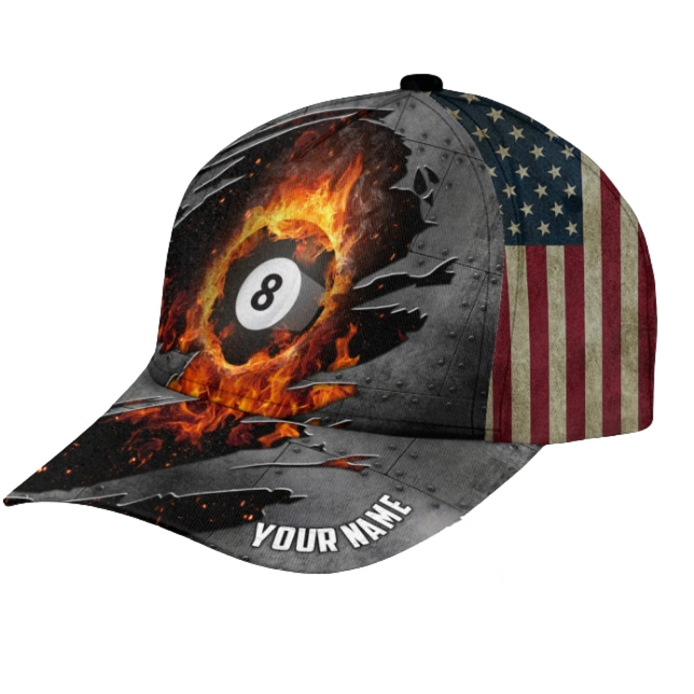 Custom Flame 8 Ball Pool Baseball Cap, Custom Billiard Flame 3D Printed Cap CP0420