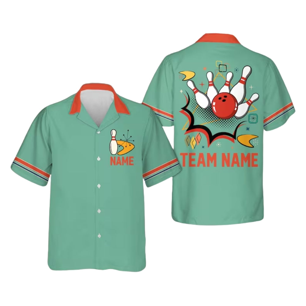 Custom Retro Atomic Bowling Hawaiian Shirt For Men Women, Custom Retro Bowling Team Shirts BE0171