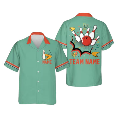 Custom Retro Atomic Bowling Hawaiian Shirt For Men Women, Custom Retro Bowling Team Shirts BE0171