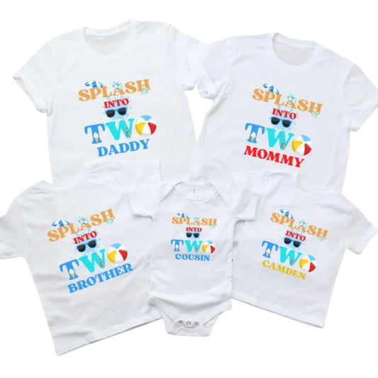 Splash Into Two Custom Birthday Matching Family T Shirts, Custom 2nd Birthday Family Shirts ET0334