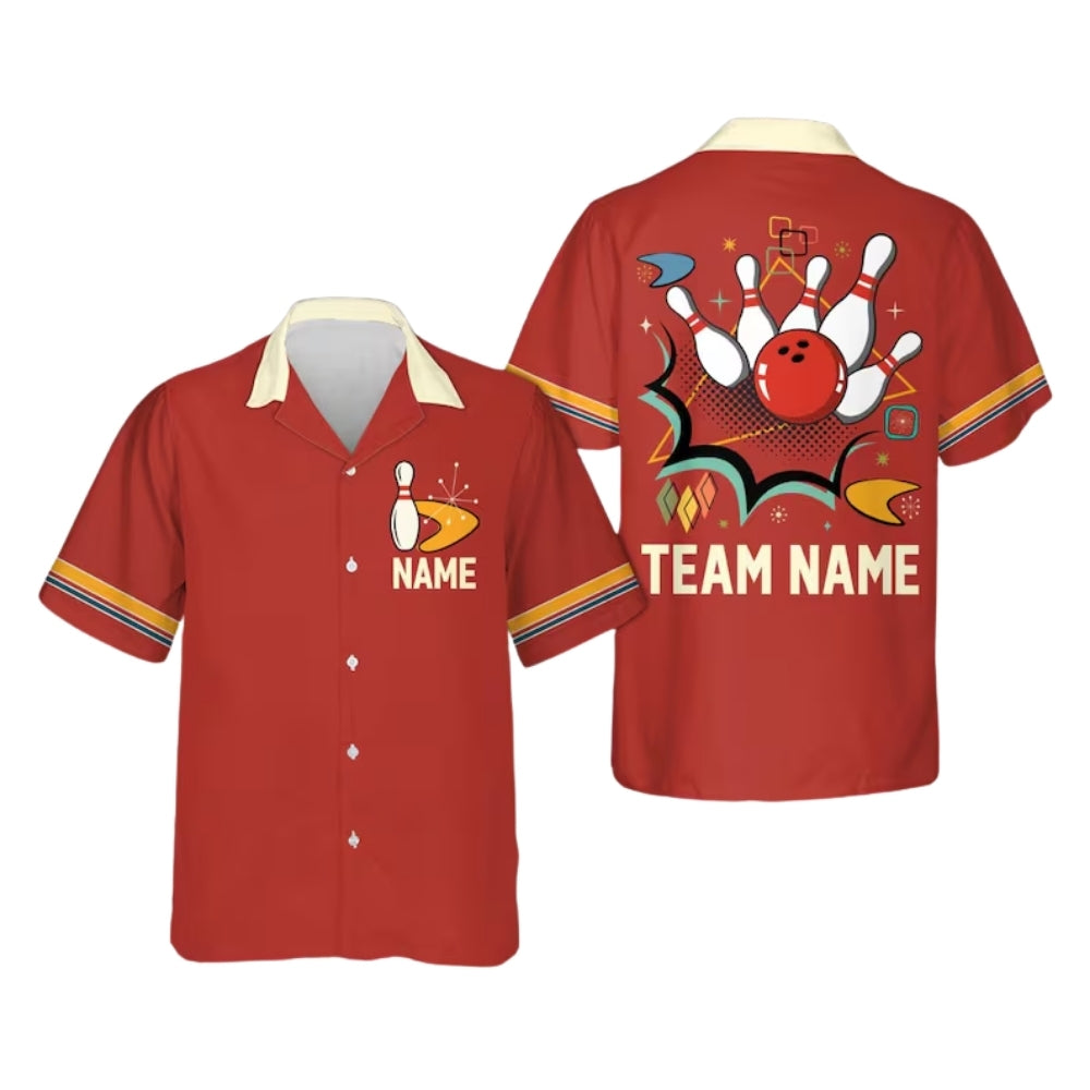 Custom Retro Atomic Bowling Hawaiian Shirt For Men Women, Custom Retro Bowling Team Shirts BE0171