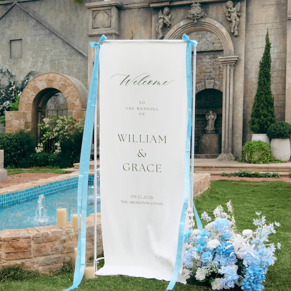 Personalized Linen Welcome Wedding Sign, Custom Fabric Welcome Wedding Banner WD0200