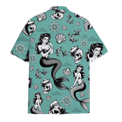 Mermaid And Skeleton Hawaiian Shirt For Men Women, Skull Mermaid Hawaiian Shirts HE0303