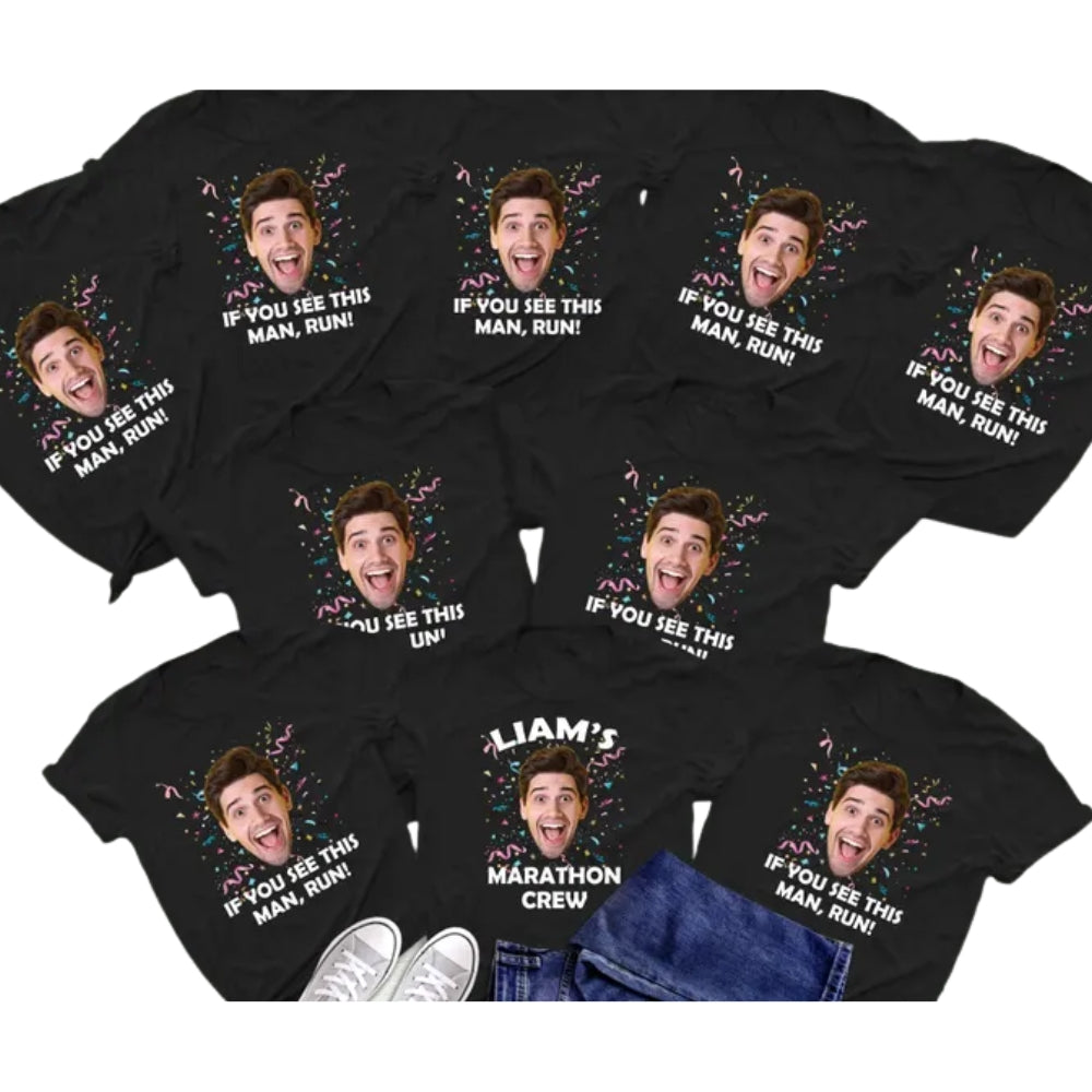 If You See This Man Run Custom Photo Runner Matching Family T Shirt, Custom Funny Marthon Support Shirts For Family ET0608