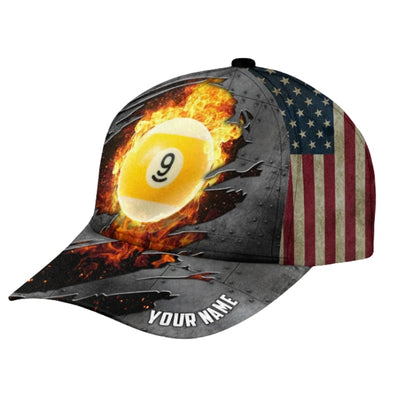 Custom Flame 9 Ball Billiard Baseball Cap With Name, Custom 9 Ball Billiard 3D Printed Cap CP0422