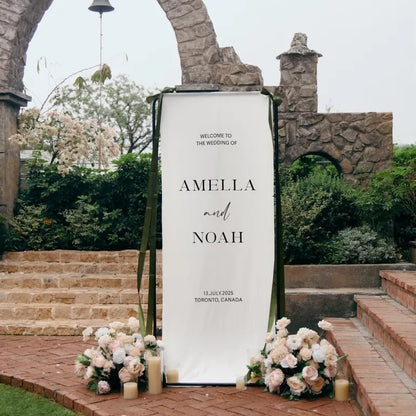 Personalized Linen Welcome Wedding Sign, Custom Fabric Welcome Wedding Banner WD0200