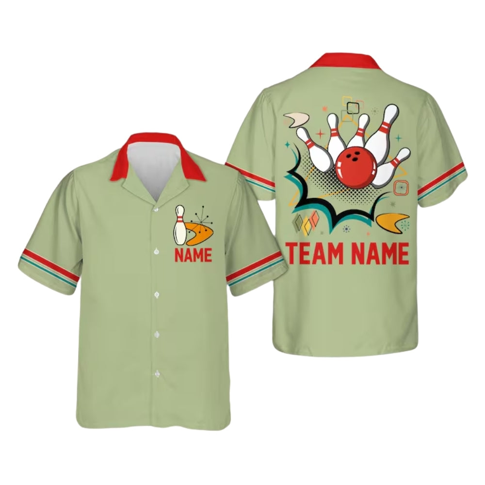 Custom Retro Atomic Bowling Hawaiian Shirt For Men Women, Custom Retro Bowling Team Shirts BE0171