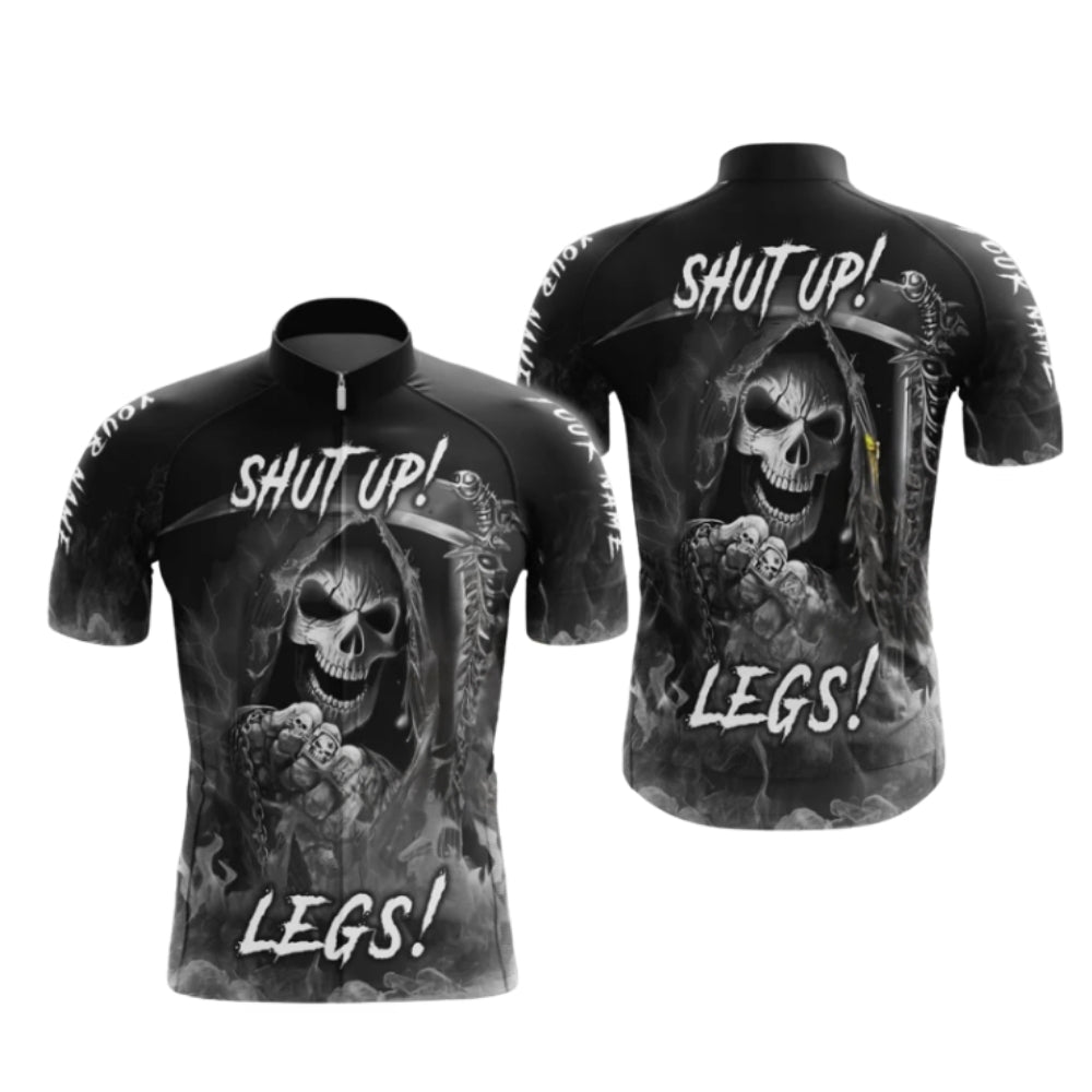 Custom Skull Shut Up Legs Cycling Short Sleeve Men Jersey, Custom Skull Cycling Jerseys CG0490