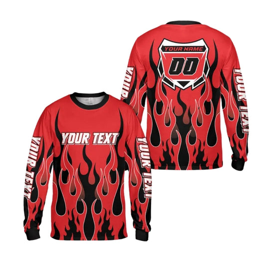 Custom Flame Dirt Bike Long Sleeve Jersey Shirt For Men, Custom Flame Dirt Bike Shirts ME0010