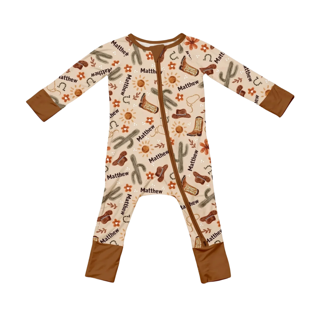 Custom Name Cowboy Baby Convertible Romper Zipper, Custom Western Convertible Baby Romper BB0653