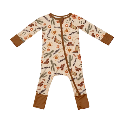 Custom Name Cowboy Baby Convertible Romper Zipper, Custom Western Convertible Baby Romper BB0653