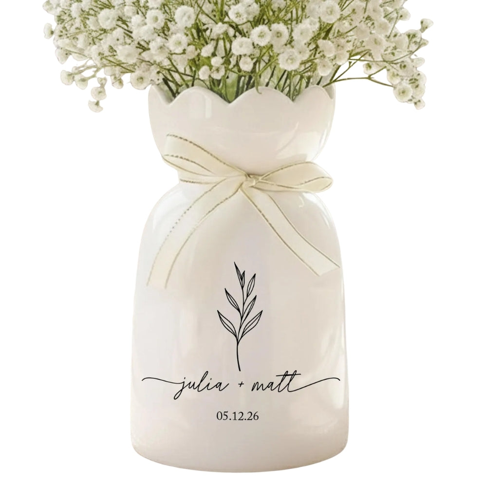 Custom Engagement Wedding Newlyweds Ceramic Flower Vase, Custom Wedding Vase For Couple WD0061