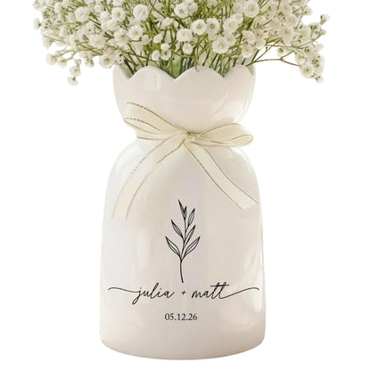 Custom Engagement Wedding Newlyweds Ceramic Flower Vase, Custom Wedding Vase For Couple WD0061