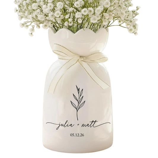 Custom Engagement Wedding Newlyweds Ceramic Flower Vase, Custom Wedding Vase For Couple WD0061