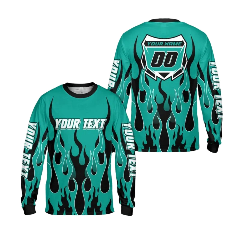 Custom Flame Dirt Bike Long Sleeve Jersey Shirt For Men, Custom Flame Dirt Bike Shirts ME0010