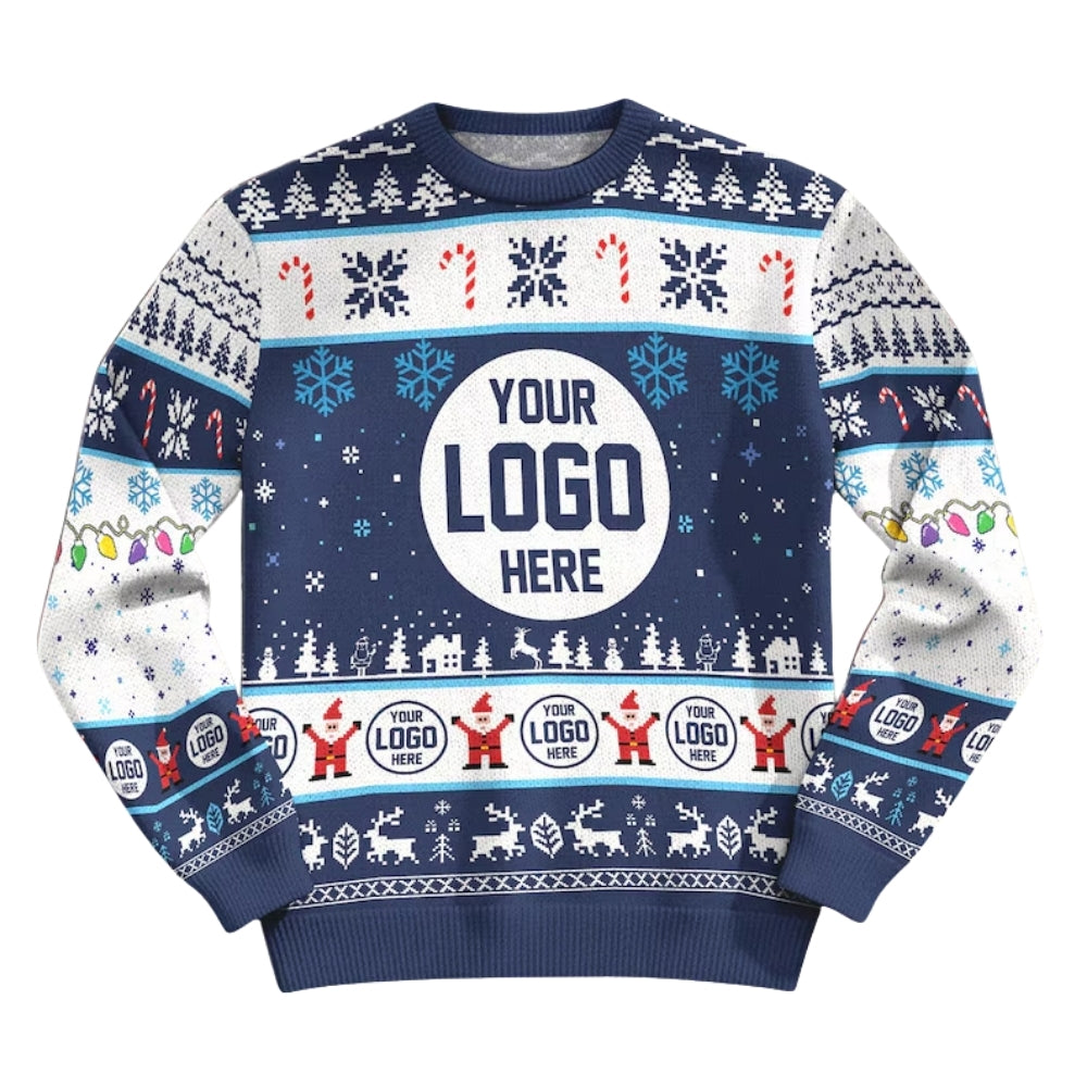 Custom Logo Company Ugly Christmas Sweatshirt Blue, Custom Logo Christmas Sweatshirt 2D1063