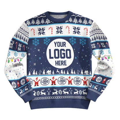Custom Logo Company Ugly Christmas Sweatshirt Blue, Custom Logo Christmas Sweatshirt 2D1063