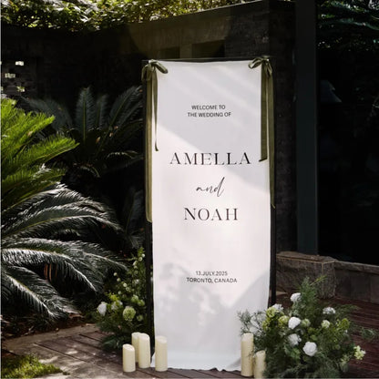 Personalized Linen Welcome Wedding Sign, Custom Fabric Welcome Wedding Banner WD0200