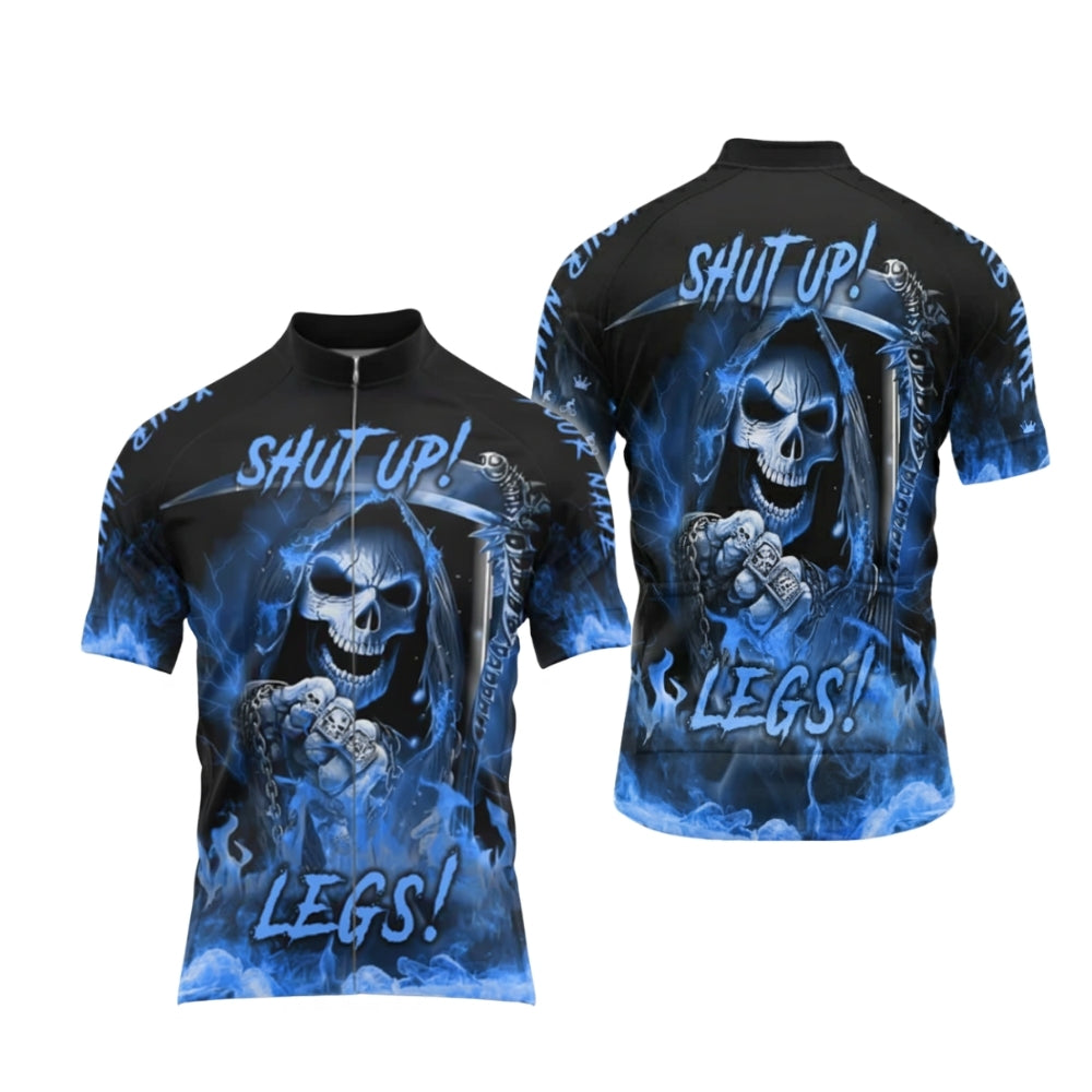 Custom Skull Shut Up Legs Cycling Short Sleeve Men Jersey, Custom Skull Cycling Jerseys CG0490