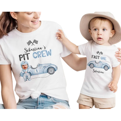 Pit Crew Fast One Custom Photo Matching 1st Birthday Family T Shirts, Custom Race Car First Birthday Family Shirts ET0489