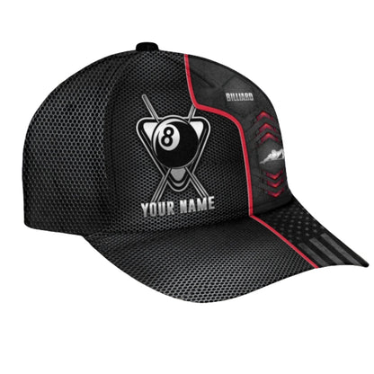 Personalized 8 Ball 3D Printed Billiard Baseball Cap Black Red, Custom Name Cap Hat For Billiard Players CP0423
