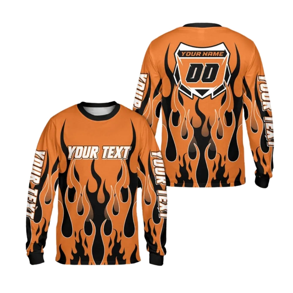 Custom Flame Dirt Bike Long Sleeve Jersey Shirt For Men, Custom Flame Dirt Bike Shirts ME0010