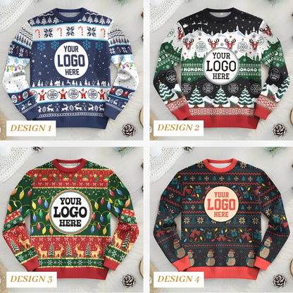 Custom Logo Company Ugly Christmas Sweatshirt Blue, Custom Logo Christmas Sweatshirt 2D1063