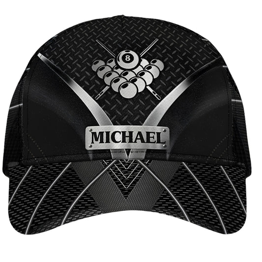 Custom Black Billiard 3D Printed Baseball Cap, Custom Name Pool Billiard Hat CP0424