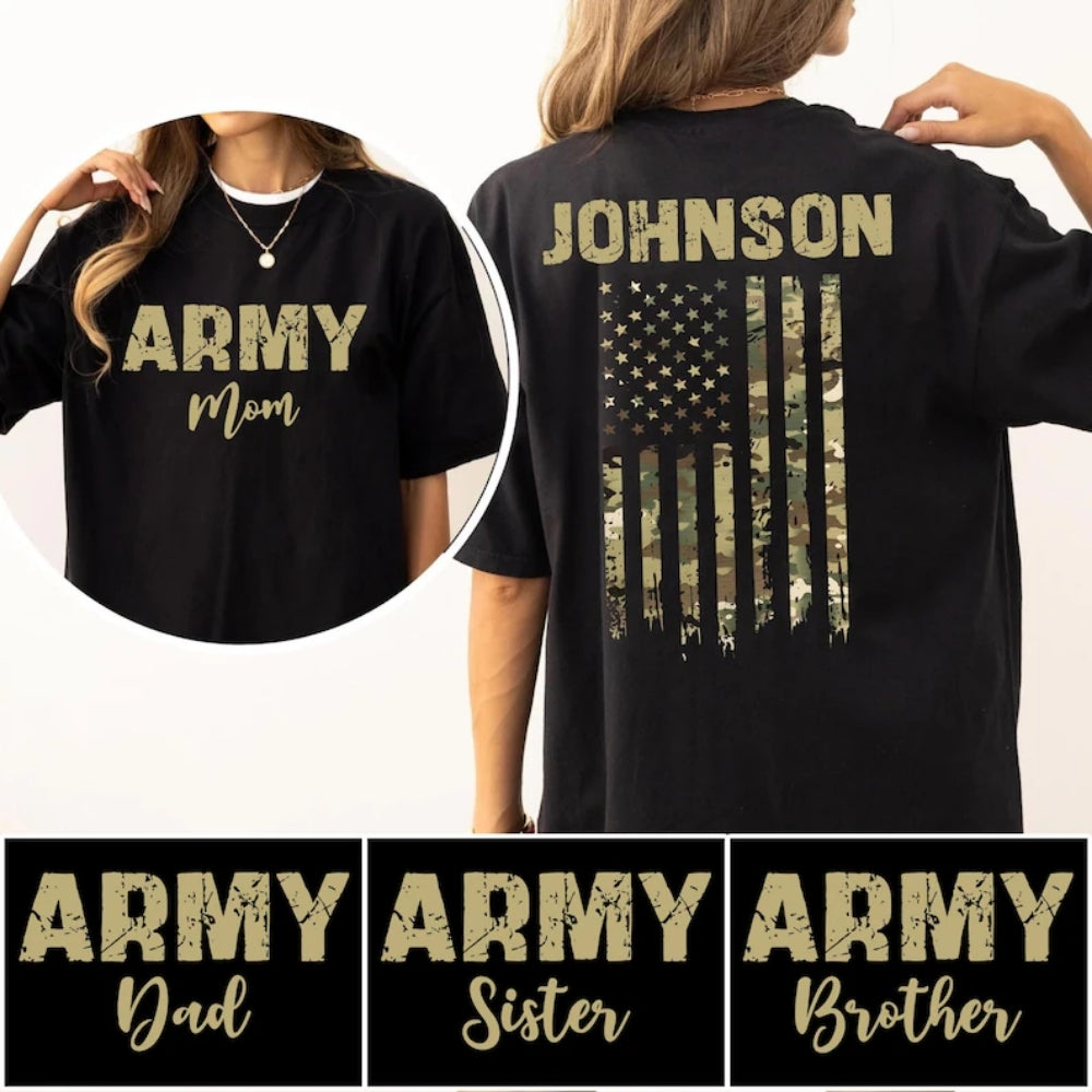 Custom Army Camo USA Flag Matching Family T Shirts, Custom Proud Army Family Shirts ET0208