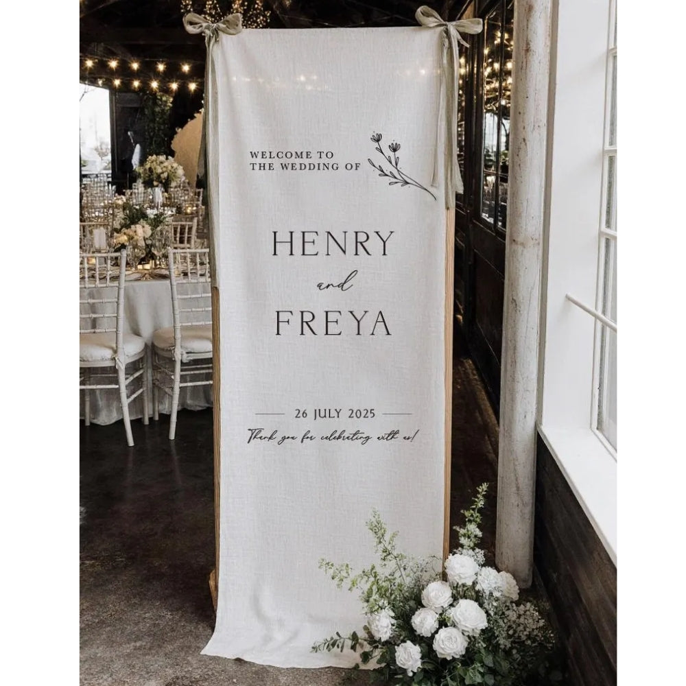 Welcome To The Wedding Of Custom Couple Name Fabric Sign For Wedding Day, Personalized Welcome Wedding Fabric Banner WD0201