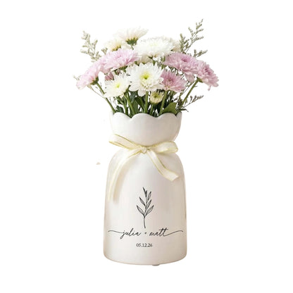 Custom Engagement Wedding Newlyweds Ceramic Flower Vase, Custom Wedding Vase For Couple WD0061
