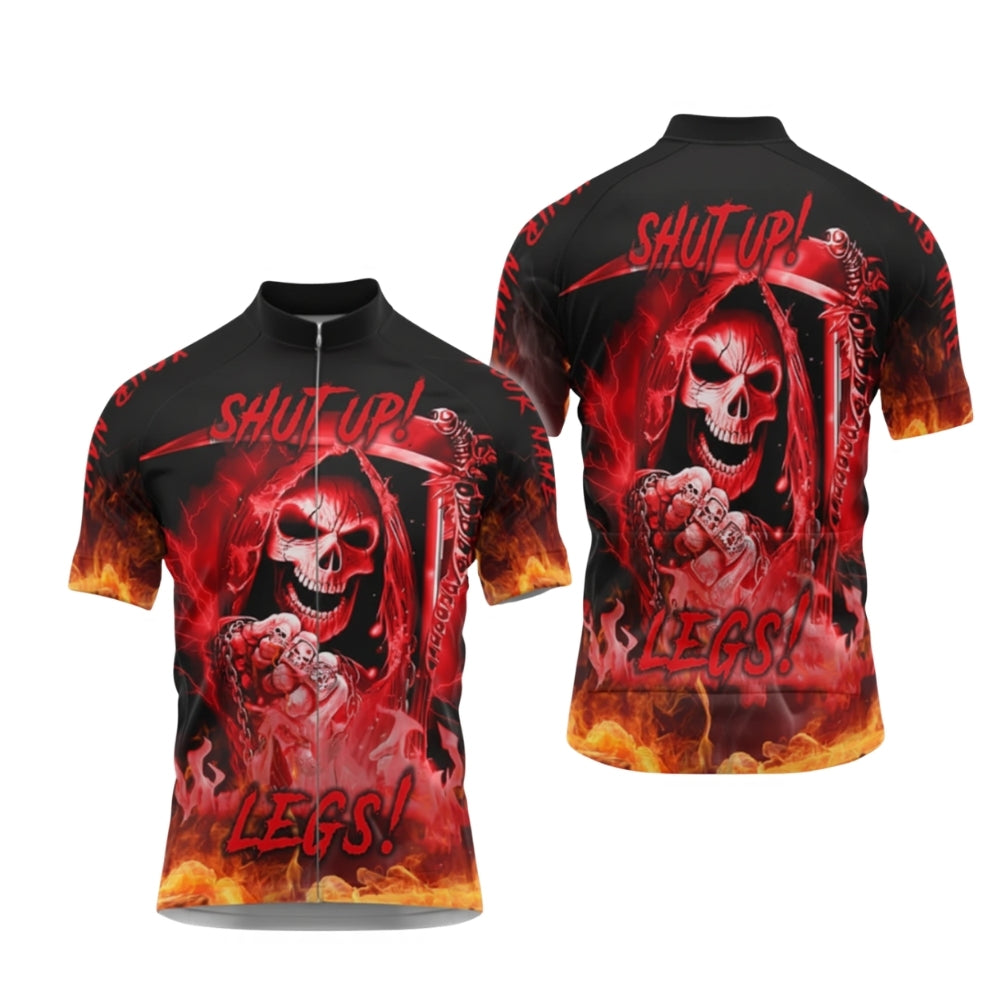 Custom Skull Shut Up Legs Cycling Short Sleeve Men Jersey, Custom Skull Cycling Jerseys CG0490