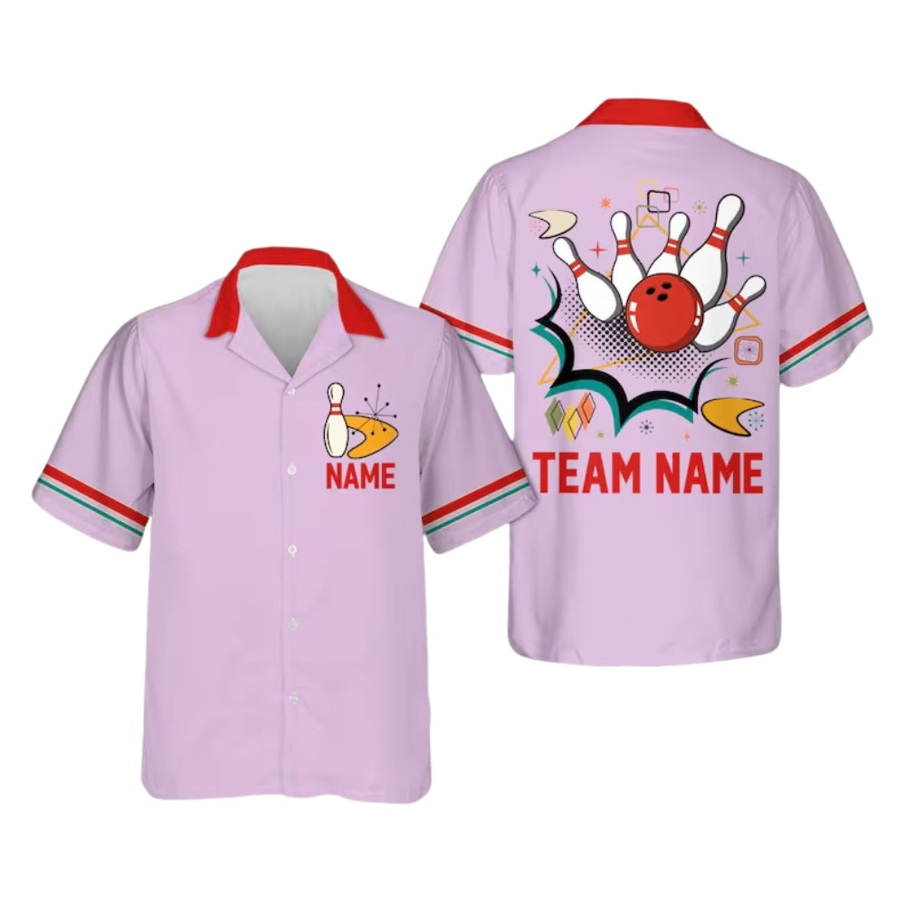 Custom Retro Atomic Bowling Hawaiian Shirt For Men Women, Custom Retro Bowling Team Shirts BE0171