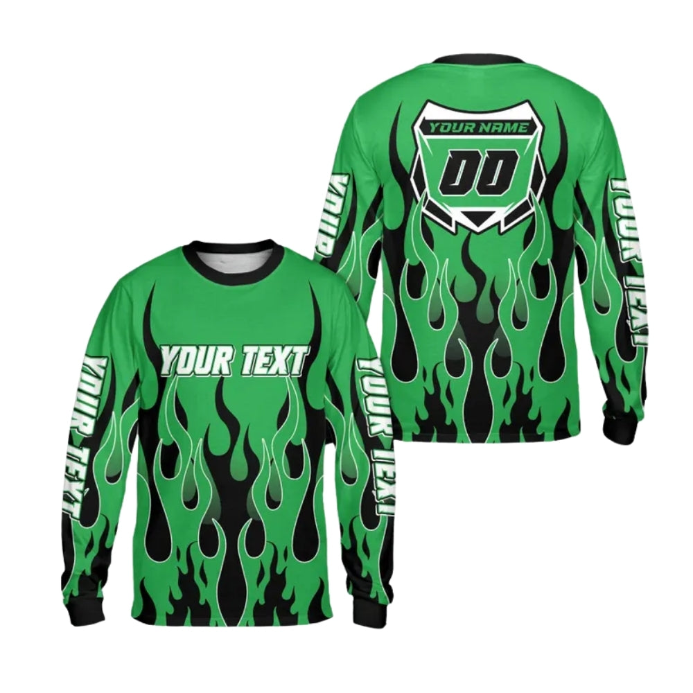Custom Flame Dirt Bike Long Sleeve Jersey Shirt For Men, Custom Flame Dirt Bike Shirts ME0010