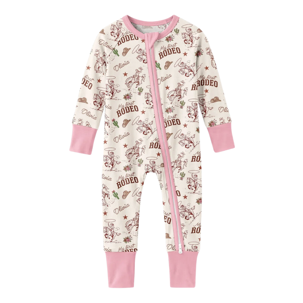My First Rodeo Custom Name Baby Convertible Zipper Romper, Custom Western First Birthday Baby Convertible Romper BB0654