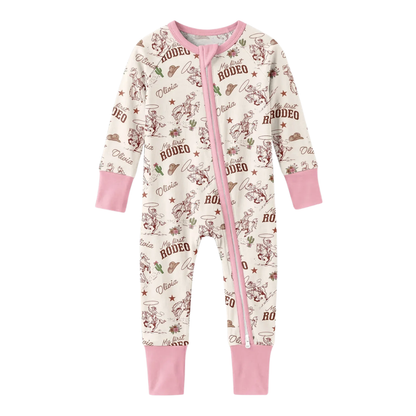 My First Rodeo Custom Name Baby Convertible Zipper Romper, Custom Western First Birthday Baby Convertible Romper BB0654