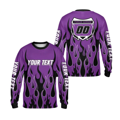 Custom Flame Dirt Bike Long Sleeve Jersey Shirt For Men, Custom Flame Dirt Bike Shirts ME0010