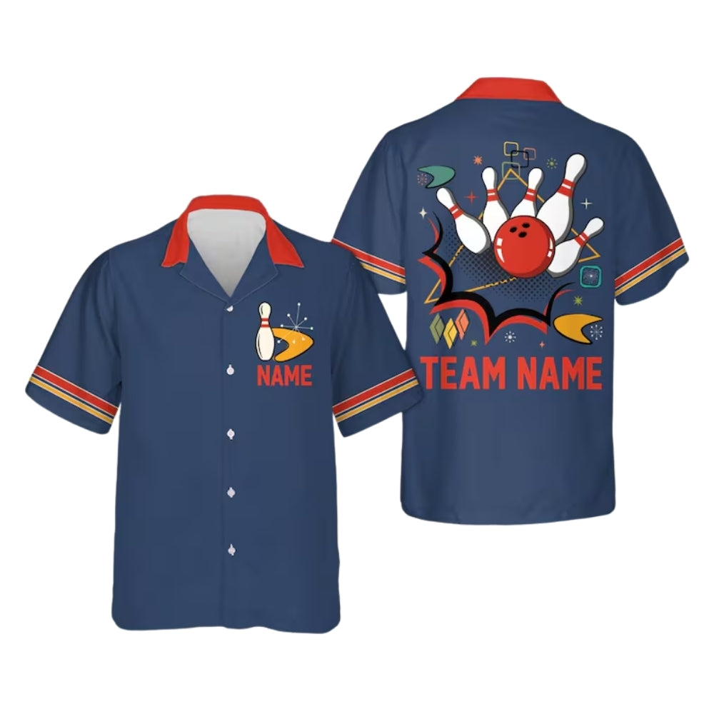 Custom Retro Atomic Bowling Hawaiian Shirt For Men Women, Custom Retro Bowling Team Shirts BE0171